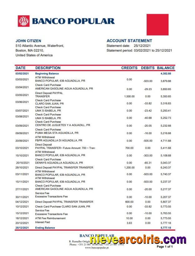 Portugal Banco Popular excel pdf